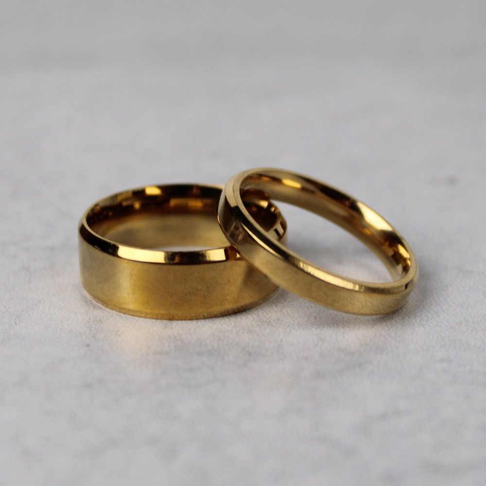Gold Band Ring Set 8mm & 4mm Stainless Steel 7-11